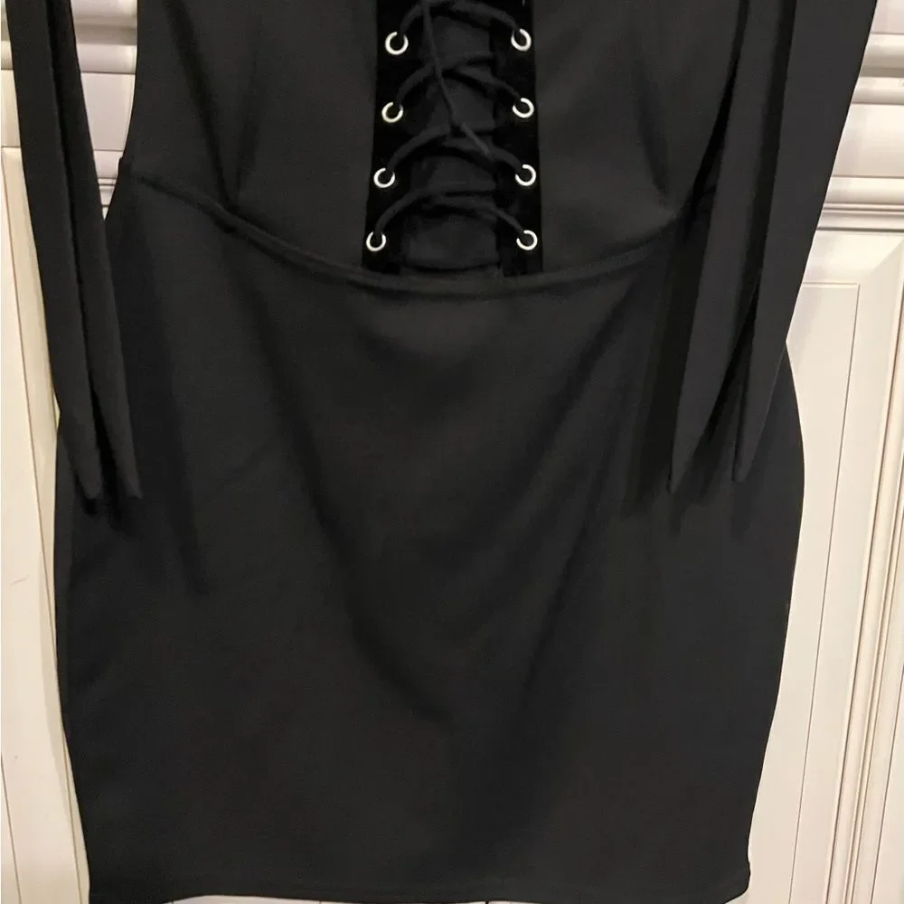 Missguided lace up black & suede  mini dress M